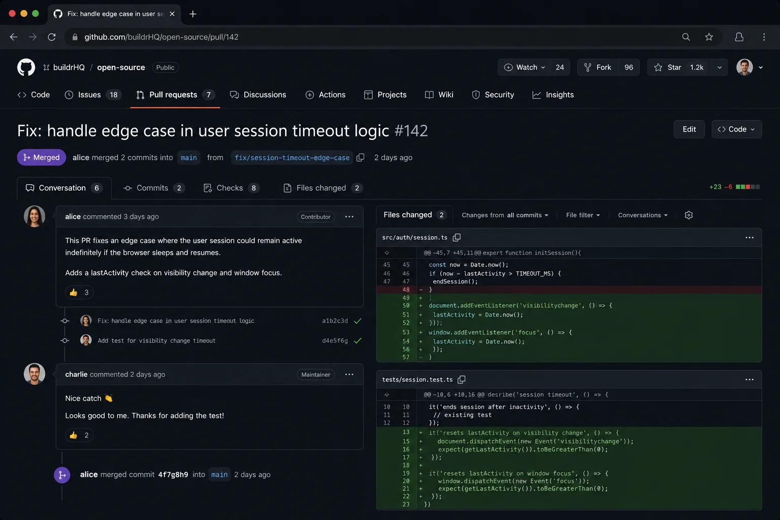 GitHub pull request open with clear title, description, and linked issue